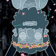A mixed media scene from Welcome To Elk, with a blue man, upside down on the screen, wearing a garland of flowers.